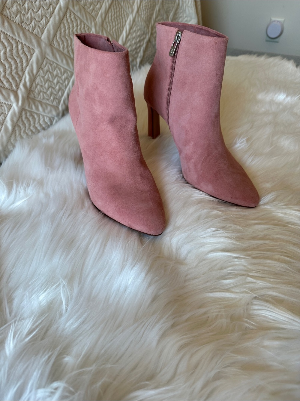 Womens Stazie Antonio Melani Pink Suede Ankle Boots with Side Zip